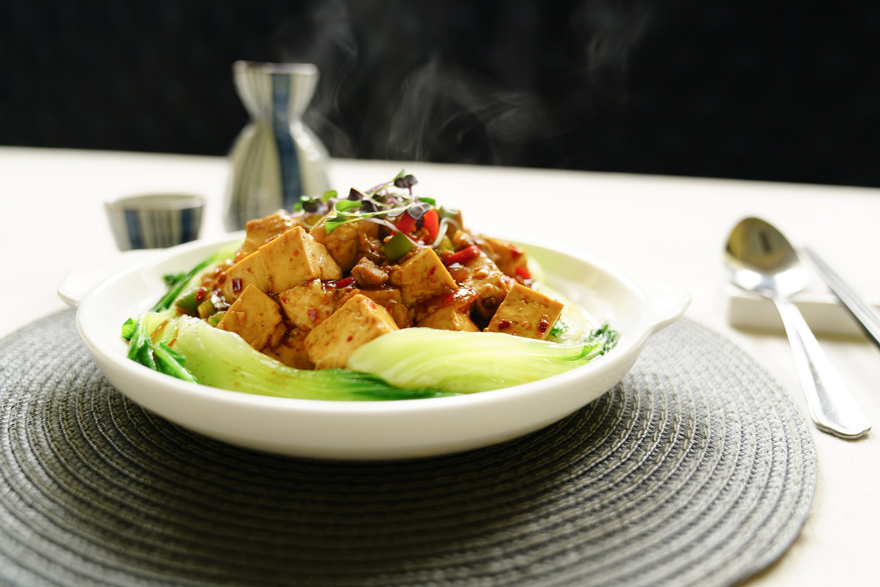 Bean curd with pak choi